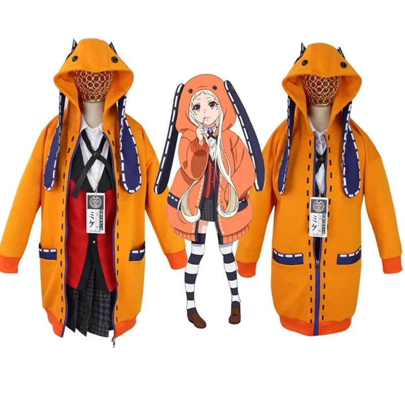 

Anime Kakegurui Cosplay Costume Compulsive Gambler Runa Yomotsuki Hoodie Women Coat Orange Jacket with Socks Custom Made
