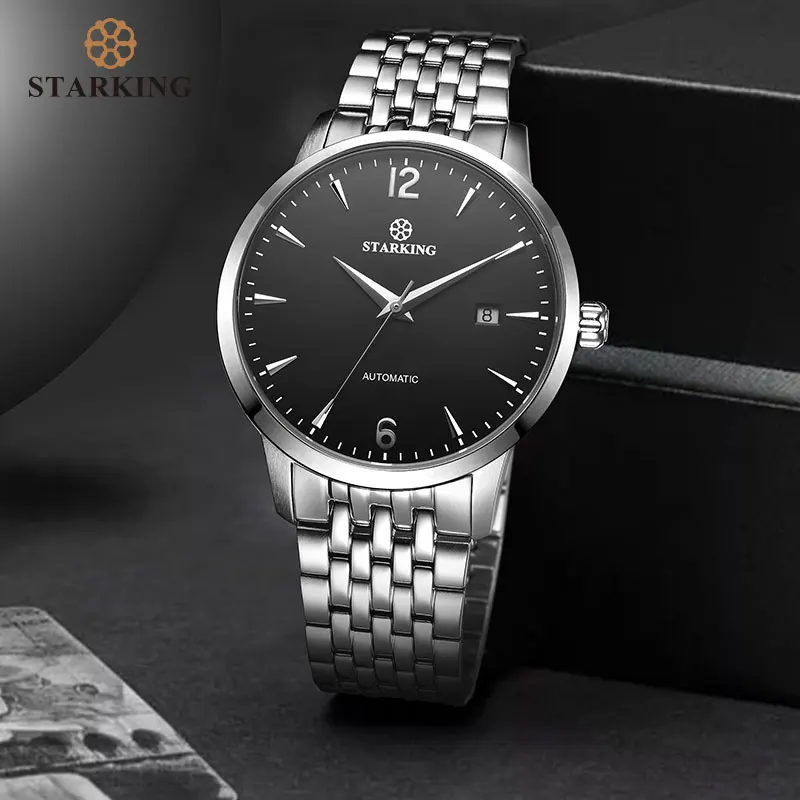 STARKING роскошные механические мужские часы автоматические черные из нержавеющей