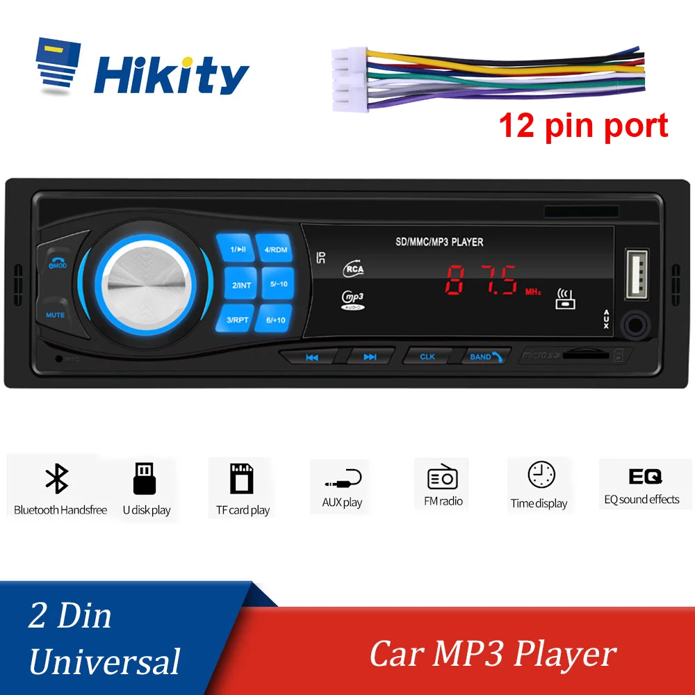 

Hikity 1 din Car MP3 Multimedia Player 12V Bluetooth Autoradio Car Stereo Radio FM Aux Input Receiver USB/SD/AUX-IN