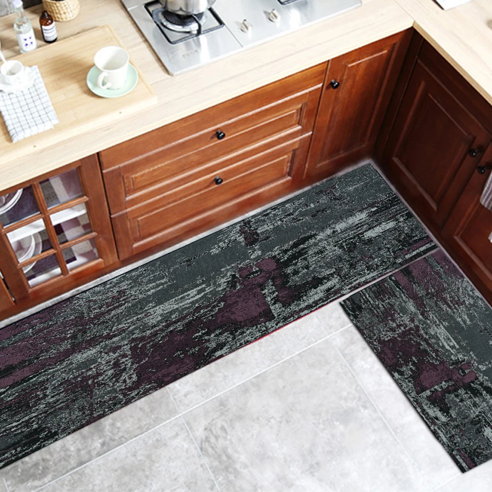 

Floor Mats For Kitchen Fashion European American Abstract Dark Gray Black Room Carpet Retro Bedroom Entrance Door Mat Home Decor