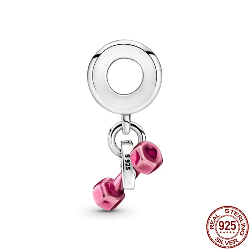 

2021 New 100%Real 925 Sterling Silver Dumbbells Charm&Beas Fit Original 3mm Bracelet&Bangle Making Fashion DIY Jewelry For Women
