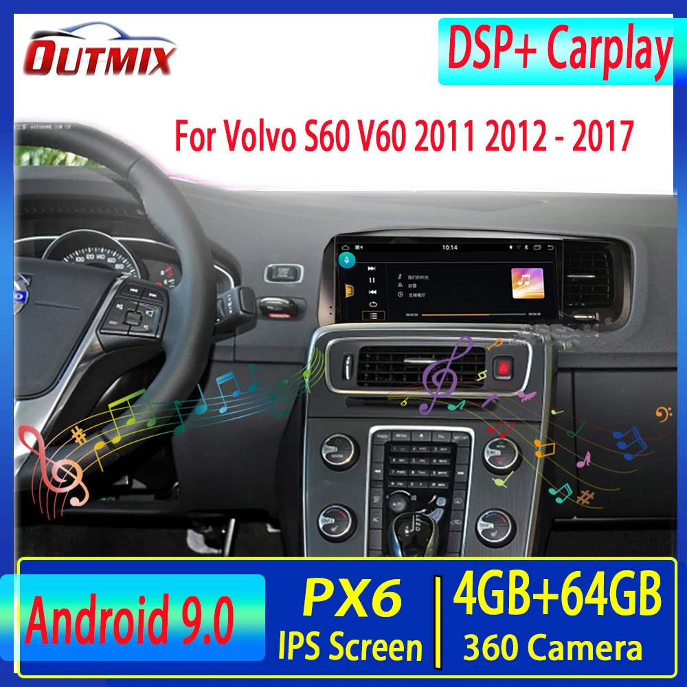 

Система Android 9.0 4 + 64 ГБ для Volvo S60 V60 2011 2012 - 2017 IPS экран радио Автомобильный мультимедийный без DVD-плеера Стерео GPS навигация
