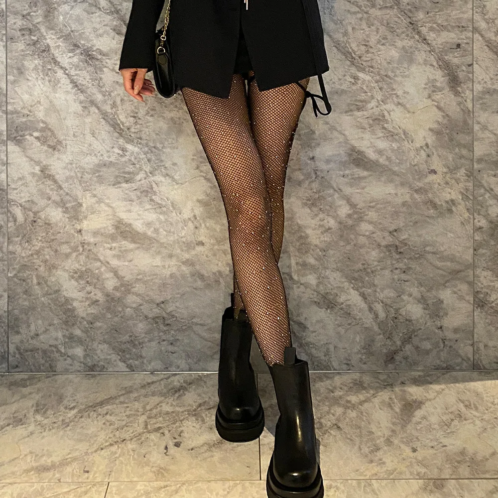Черно-белые блестящие летние тонкие прозрачные колготки для ночного клуба