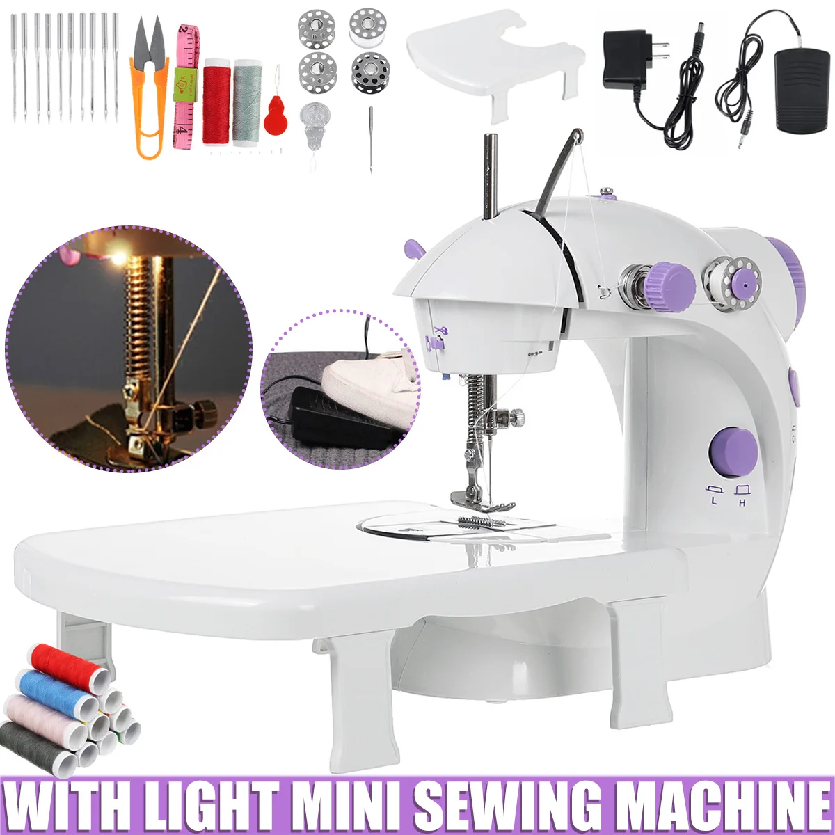 

Portable Electric Sewing Machine Set Stitch Sew needlework Cordless Clothes Fabrics LED Lightweight Handheld Sewing Machines