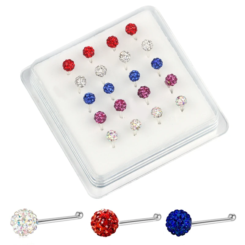 20pcs Rhinestones Crystal Ball Nose Studs Set Fireball Pin End Pave Bead Ring - купить по выгодной цене |