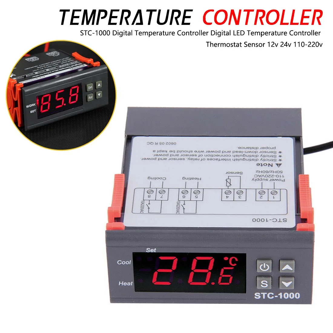 

Digital Temperature Controller Thermostat Thermoregulator Incubator Relay LED 10A Heating Cooling STC-1000 STC 1000 12V 24V 220V
