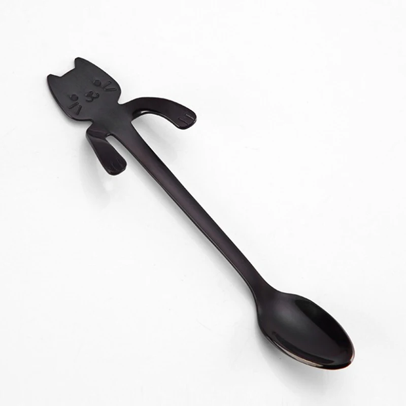 11.5cm Black Ложки для кофе из нержавеющей стали, чайные ложки, ложки «кошка», чайная ложка для размешивания кофе десертный суповой ложки, длинные и короткие ручки - Цвет: 11.5cm Black
