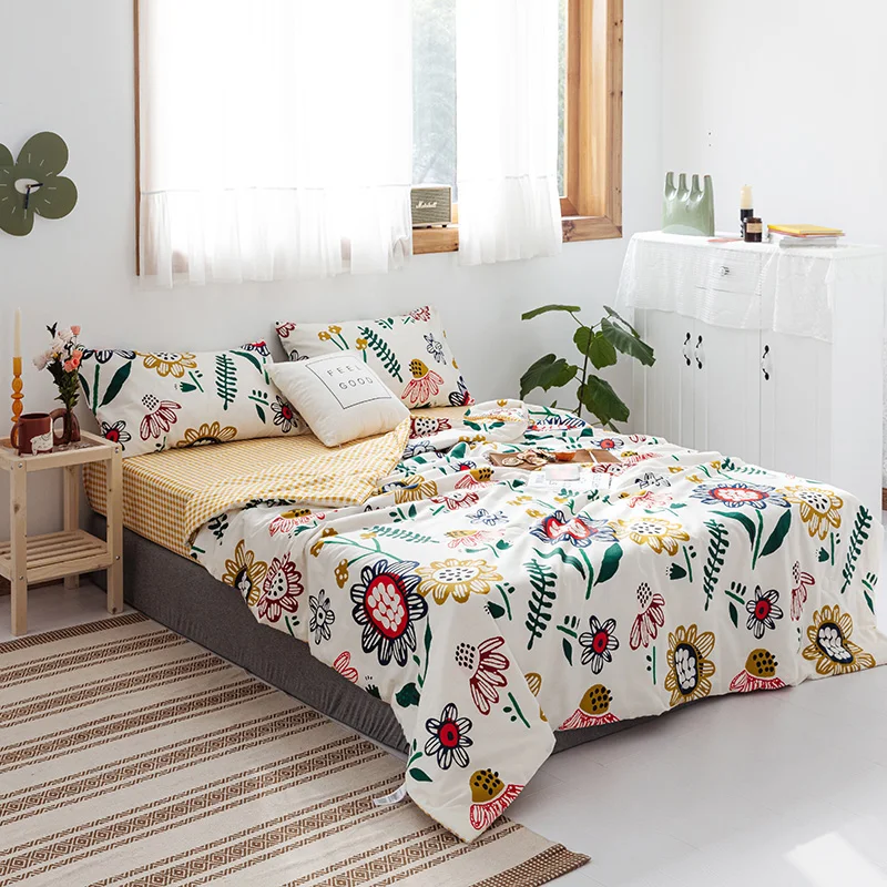 100% cotton Sunflowers Print 1PCS floral fabric bedspread coverlet/bed cover summer blanket 200*230/150*200/180*200cm | Дом и сад