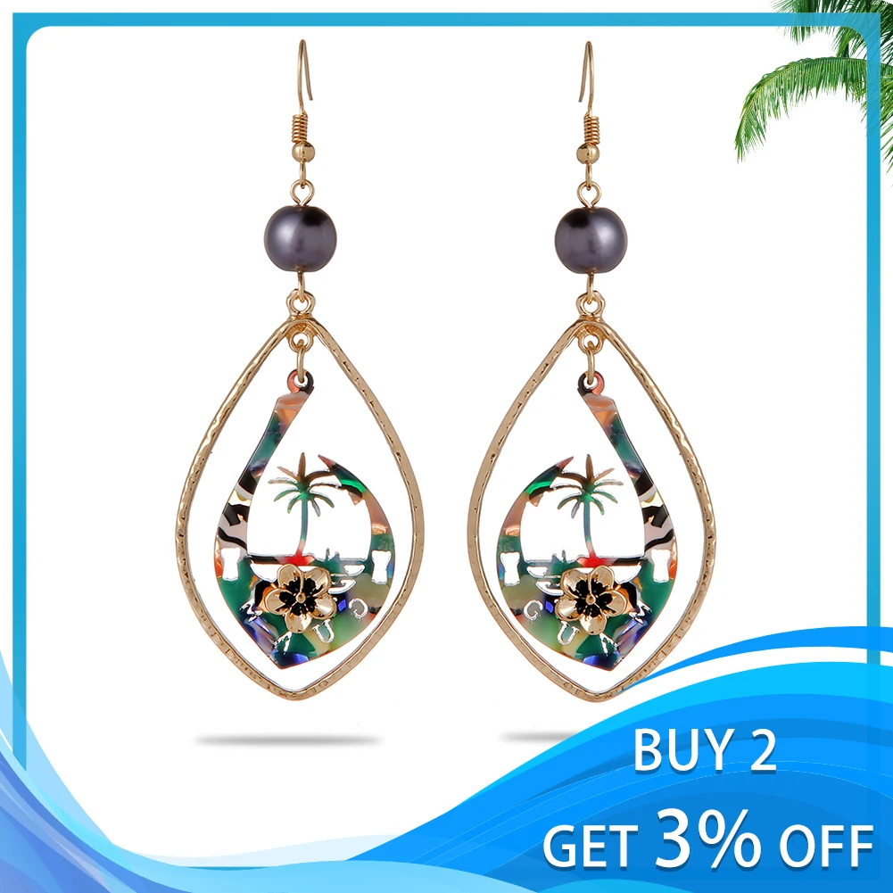 Cring Coco Acrylic Drop Earrings Fashion Jewelry Anchor Coconut Tree Blue Red Colorful Flower Dangle Earring for Women Summer | Украшения и