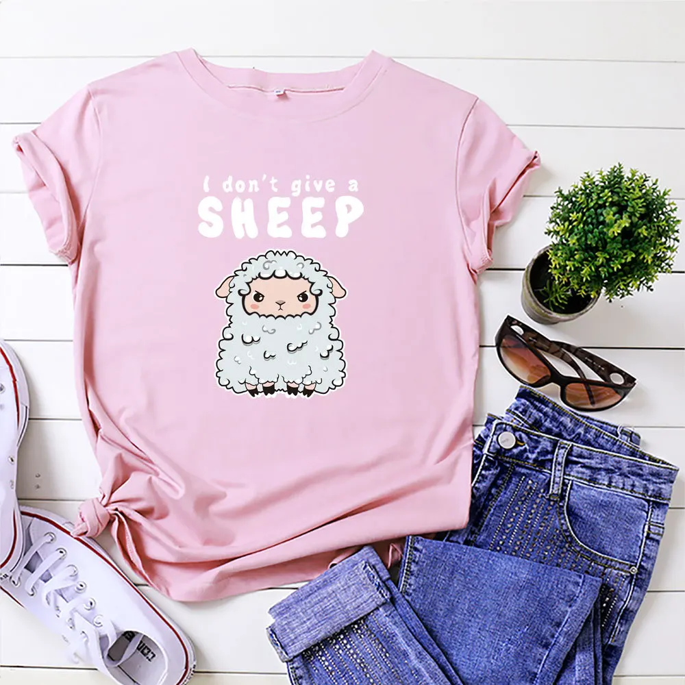 

JFUNCY Plus Size 5XL Women Tee Shirt Short Sleeve Female Cotton Tshirt Cute Cartoon Sheep Print T-shirt Woman Summer Loose Tops
