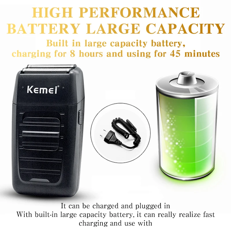 Kemei KM-1102, перезаряжаемая Бритва для мужчин, уход за лицом, многофункциональная бритва, Мужская сильная бритва, машинка для стрижки, двойная возвратно-поступательная бритва