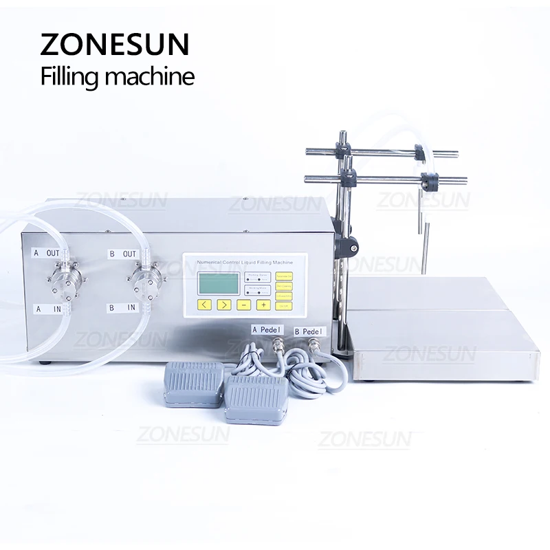 

ZONESUN ZS-MP252W Semi Automatic Filling Machine Liquor Toilet Cleaner Milk Perfume Strong Acid 2 Heads Filter Filler