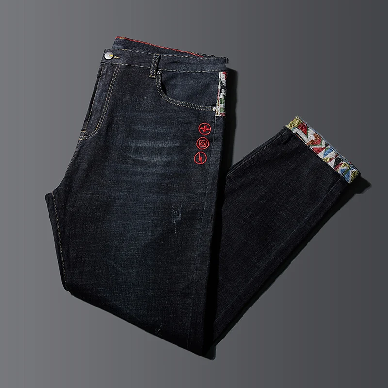 Джинсы мужские большого размера модные повседневные брюки из денима стрейч