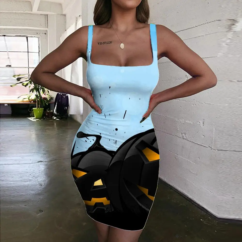 

Giyu Brand Halloween Dress Women Pumpkin Vestido Sexy Bat Bodycon Dress Moon 3d Print Womens Clothing Club Short Korean Style