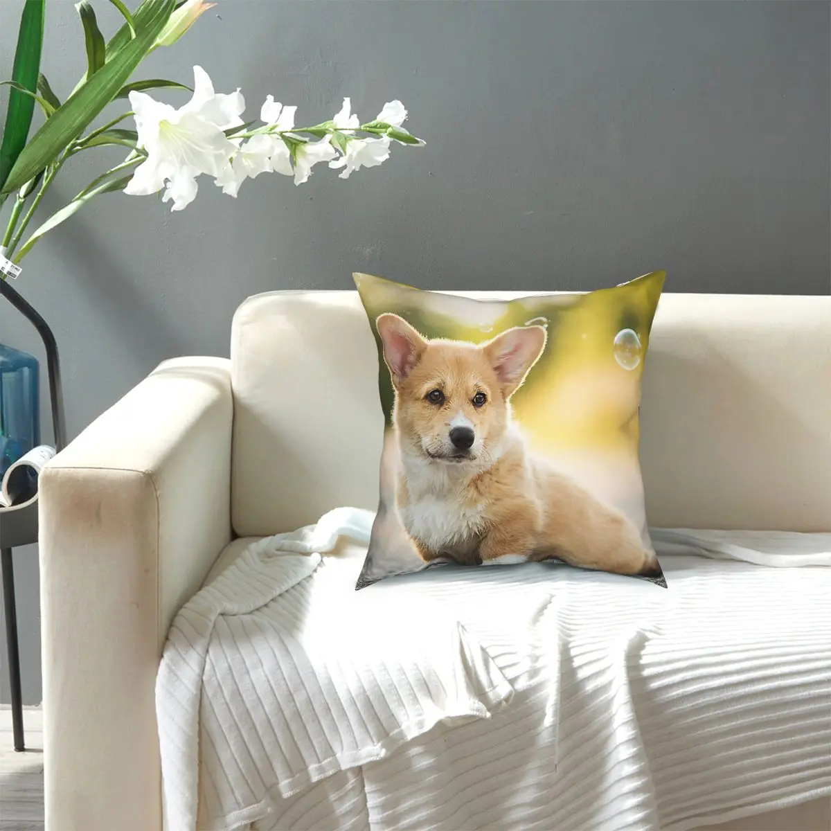 

Welsh Corgi Puppy Square Pillow Case Polyester Throw Pillow Funny Cushion Covers