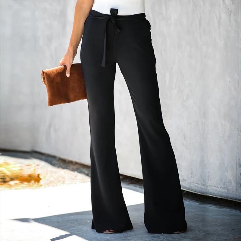 

Брюки-клеш BKLD женские с завышенной талией, офисные однотонные длинные брюки с эластичным поясом, с широкими штанинами, уличная одежда, лето 2019