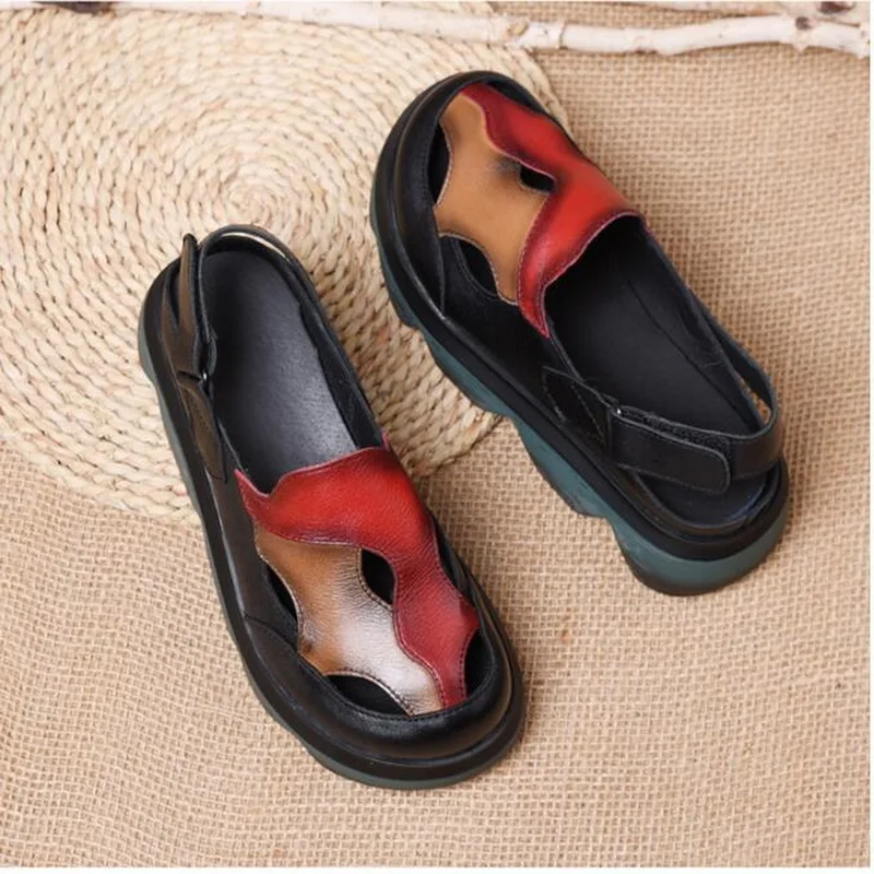 2021 летние женские босоножки из натуральной кожи на платформе ручной работы