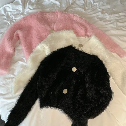 

Cardigans Knitted V-neck Spring Autumn Crop Top Fashion Brand Loose Sweaters Women's Clothing Sweet Style New Korean Clothes