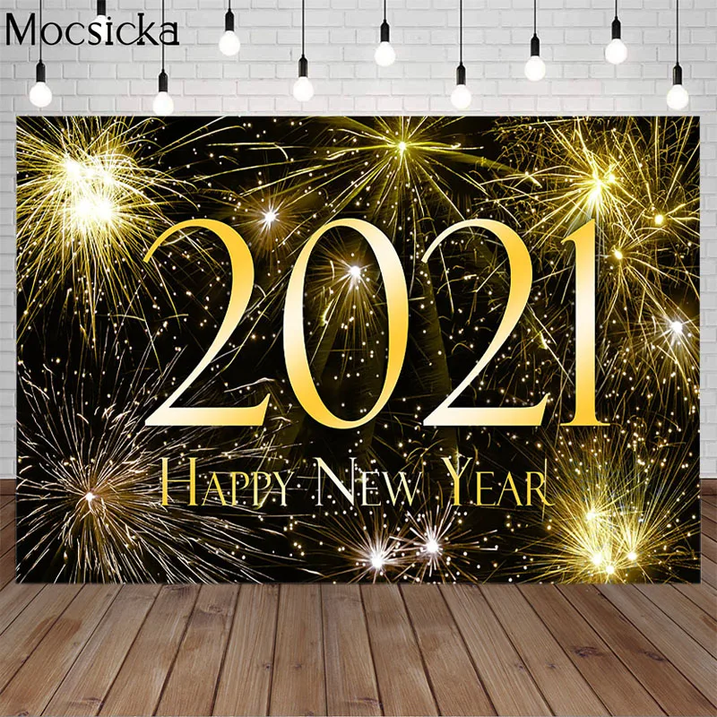 

Фотофон Mocsicka с новым годом 2021 Золотой фейерверк детский портрет семья реквизит для украшения вечеринки Фотостудия