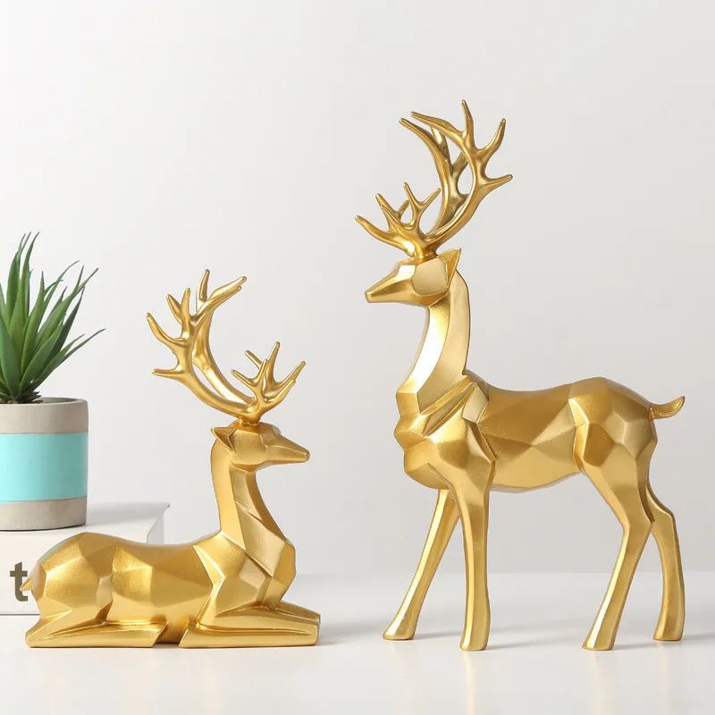 

New 2020European Style Resin Deer Figurine Statue Home Living Room Decor Crafts Sculpture Creative Gifts Modern Desktop Ornament