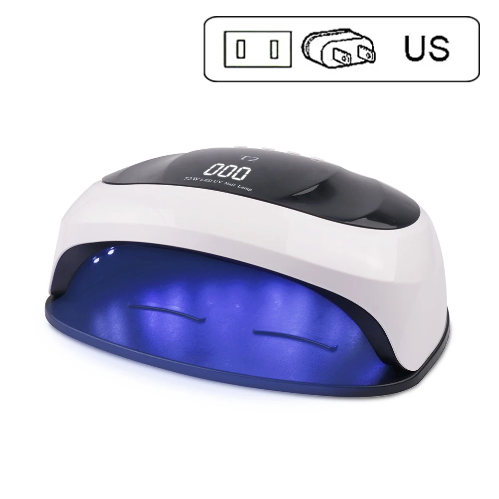 T2 72W US Plug Защита от солнца H4 плюс 72 Вт 36 светодиодов УФ-лампа для сушки ногтей светильник лак для ногтей Гель-лак для машины 100-240V ЖК-дисплей Дисплей авто-Сенсор Профессиональный гель для ногтей - Цвет: T2 72W US Plug