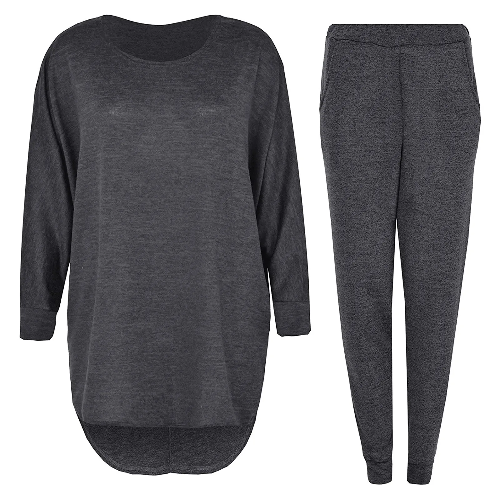 

Solid Casual O Neck Tracksuit Loose Long Sleeve Pullover Sweatshirt Elastic Pant Women Two Pieces Set Fashion Female Suits 4