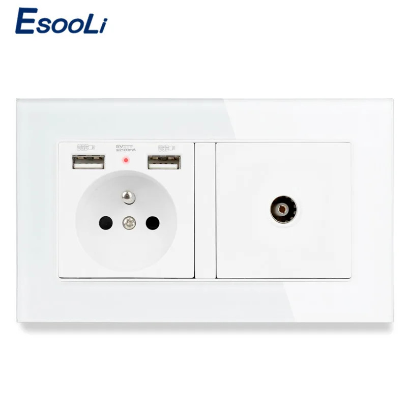 ESOOLI роскошная стеклянная панель 2 комплекта настенная мощность 16А французский