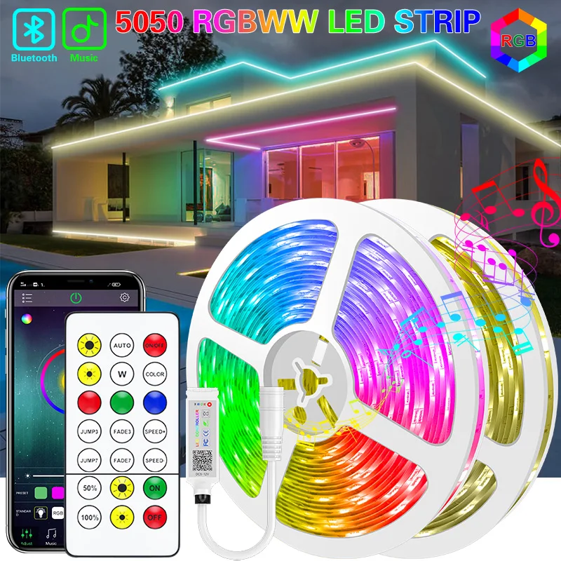 

Bluetooth RGB+white Led Strip Light RGBWW DC12V Flexible Individually Addressable Tape Led Ribbon 5M 10M Led Strip Light