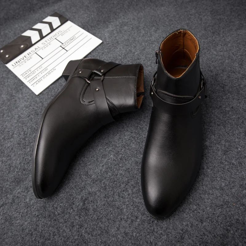 

Off-Bound Men Ankle Boots Pointed Leather Shoes Brogue Buckle Strap Flats Male Casual Footwear Loafers Nightclub Martin Boots