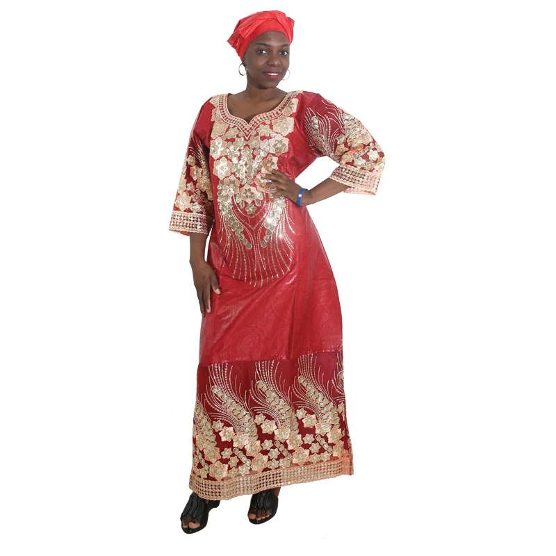 MD African Outfits For Women Plus Size Bazin Riche Dresses Dashiki Long Dress With Head wrap Traditional South Africa Wears |
