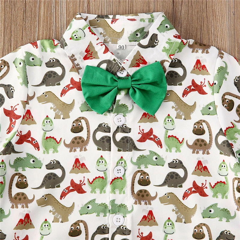 1-6Y Summer Newborn Baby Boy Clothes set Cute dinosaur print T-shirt top+Green Shorts Outfits Clothing Set | Детская одежда и