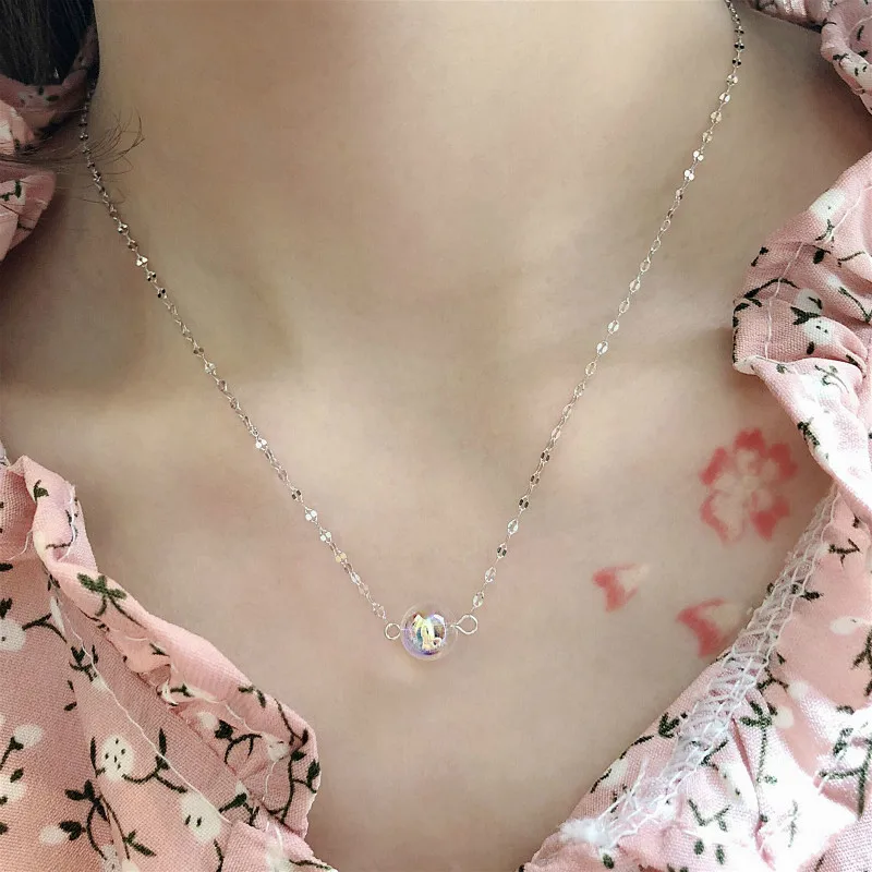 Разноцветное ожерелье с кристаллами и кулонами настоящее 925 пробы Серебряное для