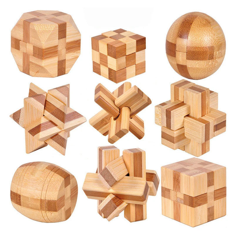 

New Design IQ Brain Teaser Kong Ming Lock 3D Wooden Interlocking Burr Puzzles Game Toy Bamboo Small Size For Adults Kids Gifts
