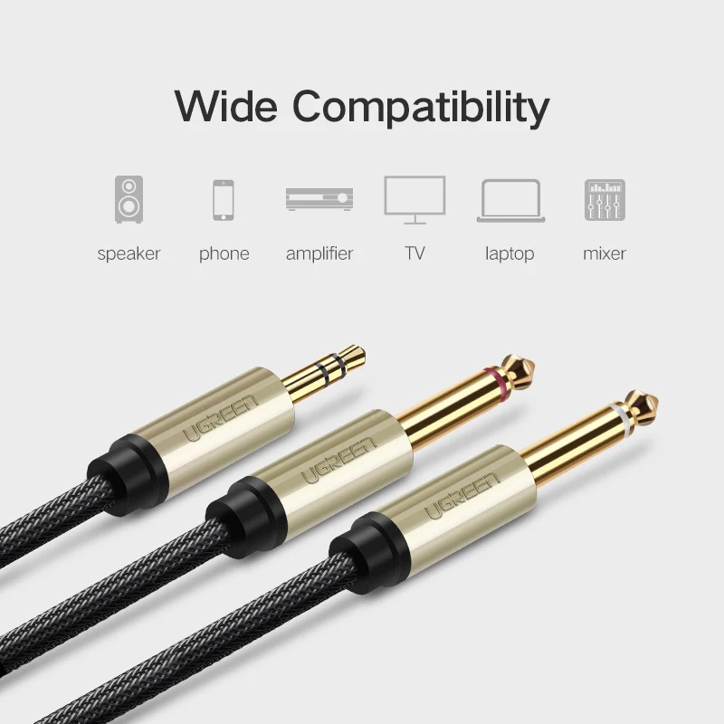 UGREEN 3 5 мм 1/8 &quotTRS to Dual 6 35 1/4&quot TS моно стерео y кабель сплиттер шнур AUX аудио динамик