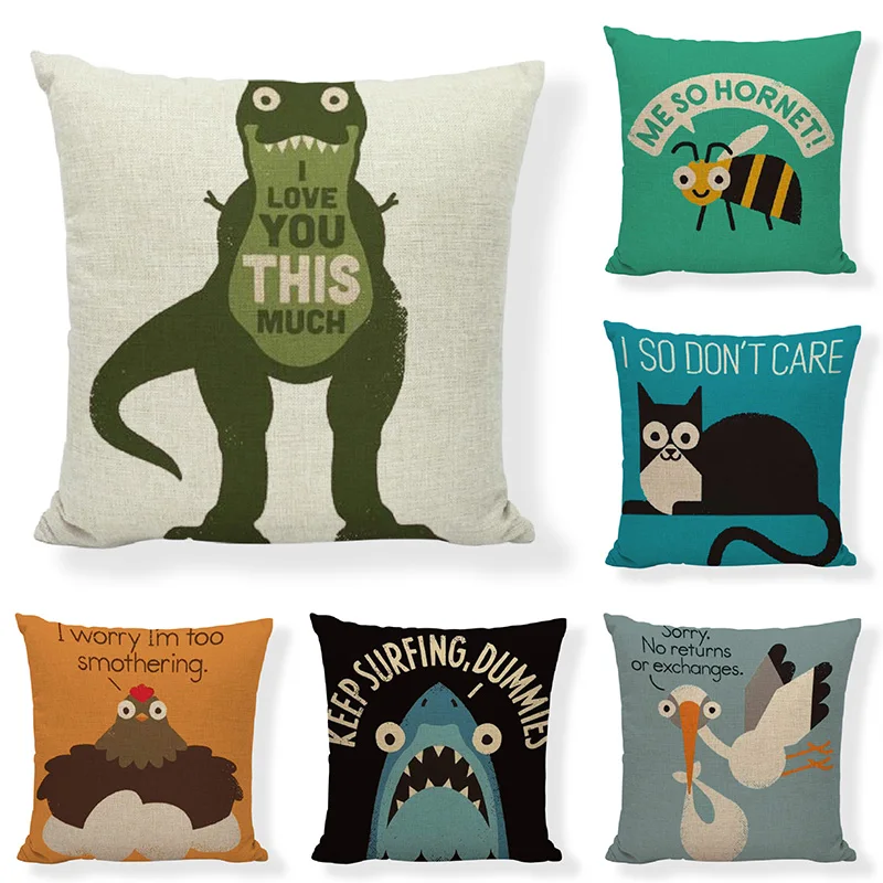 Забавная мультяшная наволочка для дивана динозавр кенгуру пчела Такса Акула