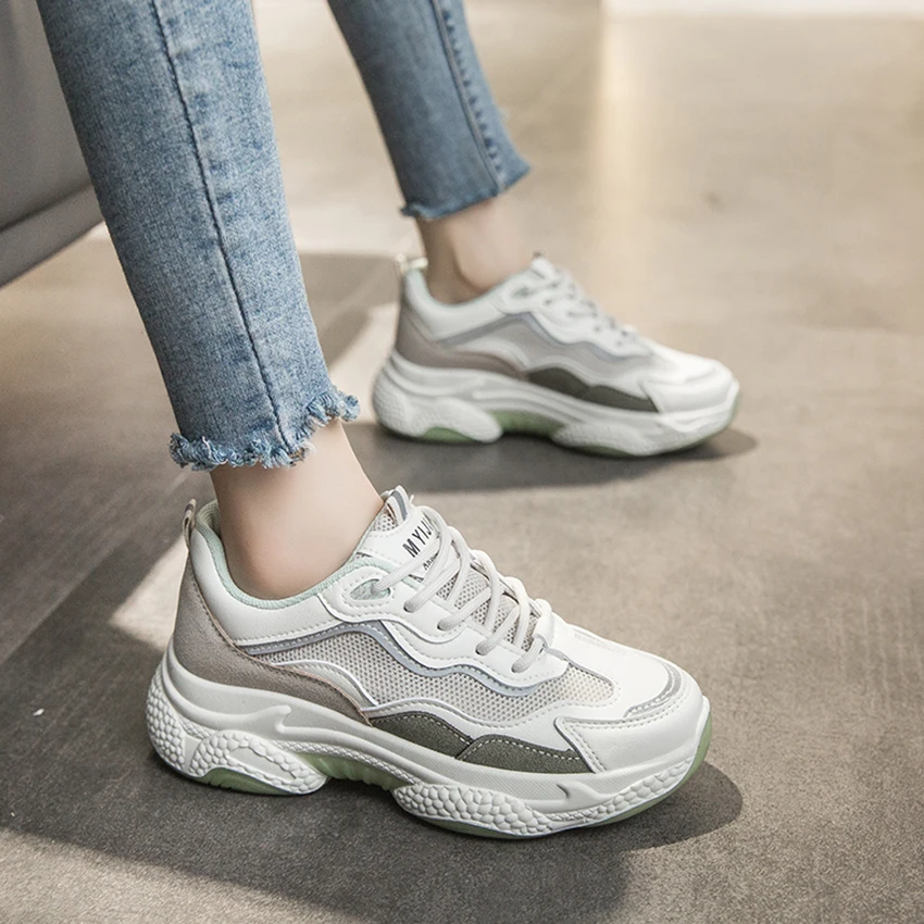 

BIMUDUIYU Sneakers Women Spring Summer Breathable Shoes Female Chunky Sneakers Vulcanize Shoes Thick bottom 6.5cm Ladies Sneaker