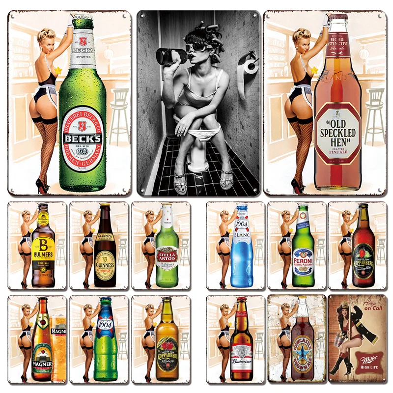 

Vintage Beer Girl Poster Metal Plate Tin Sign For BBQ Tiki Bar Kitchen Wall Decor Plaques Retro Pin-Up Sticker Man Cave Signs