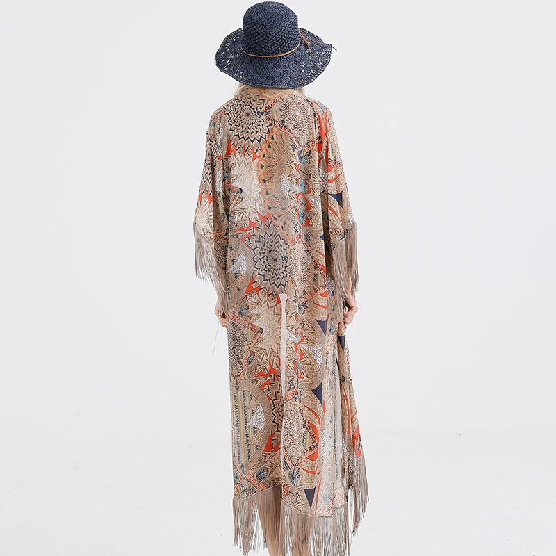 

Storyever Women's Swimwear 2021 Swimsuit Cover Up Summer Beach Dress Kimono Tassel Sun Protection Blouse