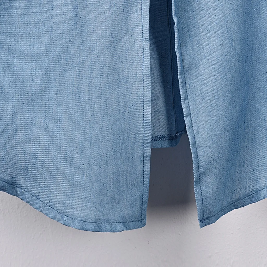 Блузка женская джинсовая с карманами Топ длинным рукавом отложным воротником