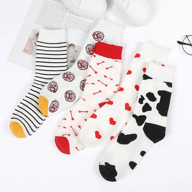 

Носки женские хлопковые, жаккардовые, дышащие, в Корейском стиле, с забавными полосками