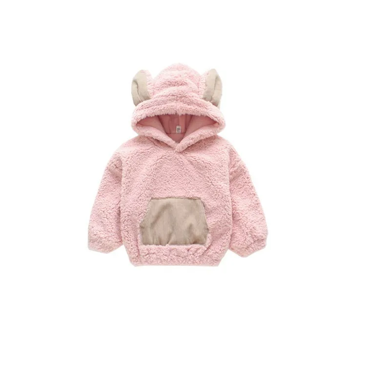 New Korean style winter cute rabbit ear artificial faux fur warm long-sleeved hooded thick sweatshirt jacket for girls | Детская одежда