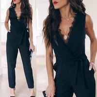 women overalls high street jumpsuit elegant lace v neck rompers office daily pocket sleeveless playsuit