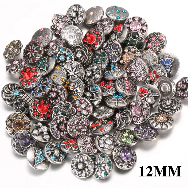 10pcs/lot Wholsale Snap Button Jewelry Rhinestone Metal Glass 12mm 18mm Flower Buttons Fit Leather Silver color Bracelet | Украшения и