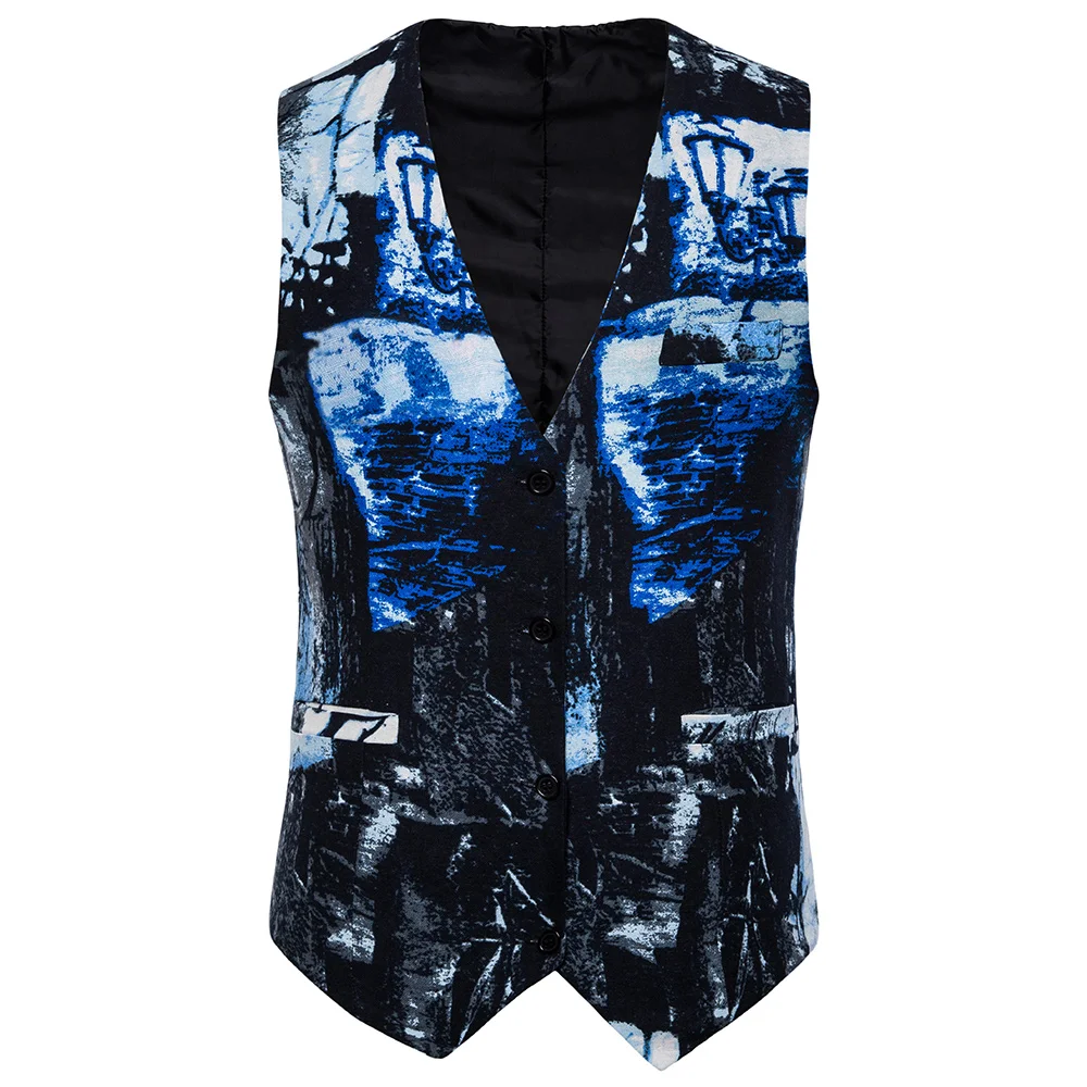 

Men's Slim Fit Gilet Homme Mariage Formal Butterfly Floral Print Wedding Sleeveless Waistcoat Suit Vest Men Colete Masculino