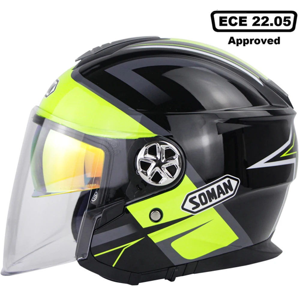 

SOMAN ECE Approved Motorcycle Helmet Double Lens Casco Moto Summer Open Face Scooter Helmet Motorbike Racing Helmet S-2XL
