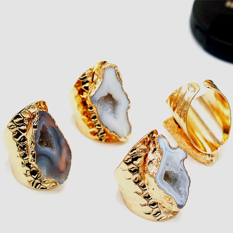 Кольцо с полудрагоценными камнями для мужчин и женщин полированное золотом