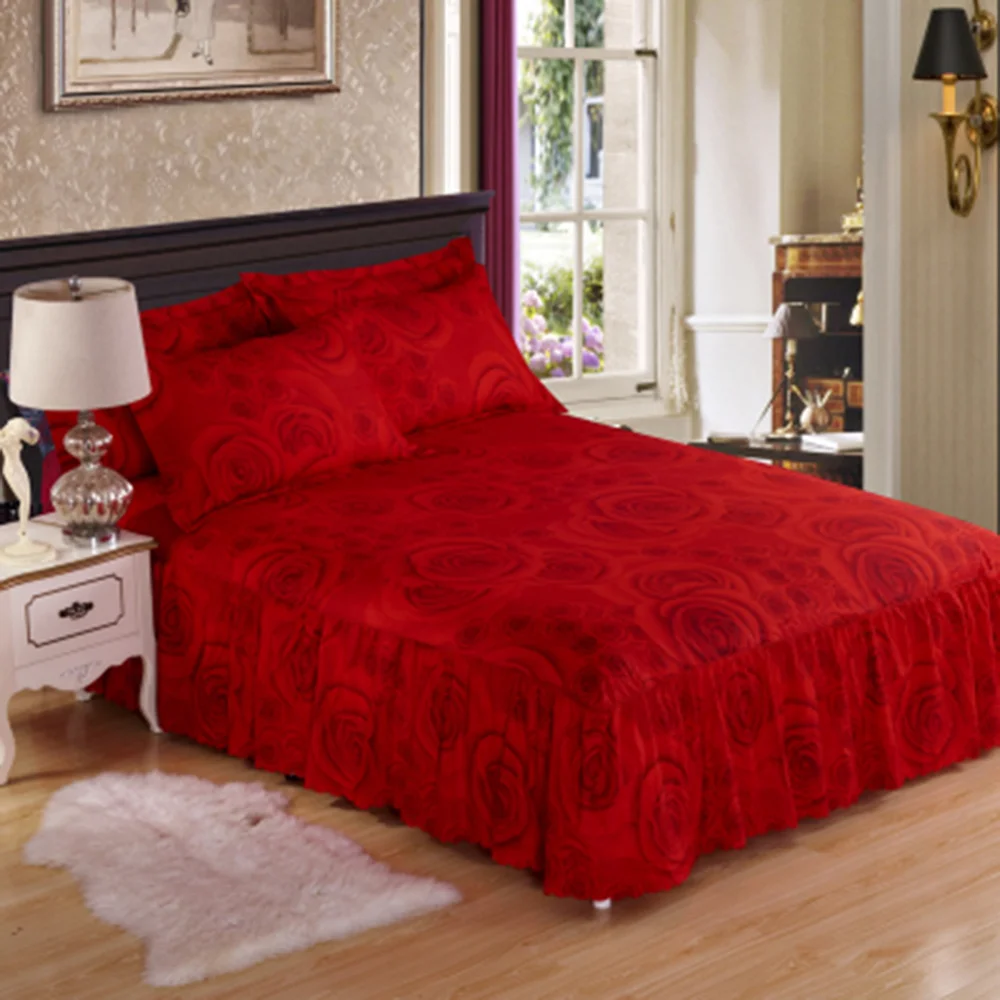 

Red Rose Beddings Ruffled Bed Skirt Bedspread Coverlet Decoration 120CM x 200CM