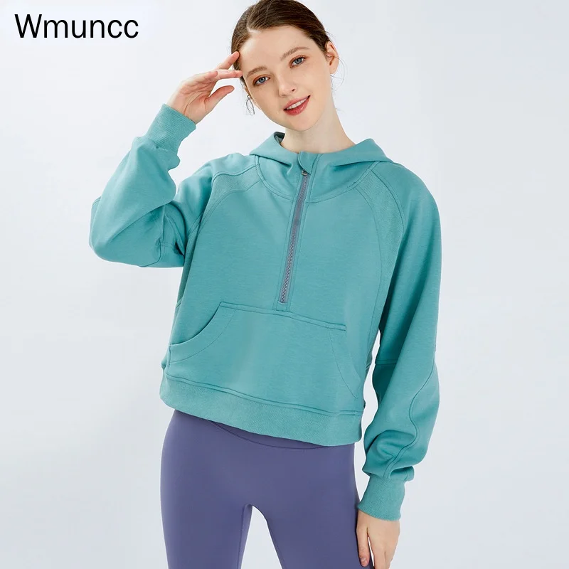 

Wmuncc женские толстовки, утепленные хлопковые спортивные куртки с капюшоном, спортивная одежда, половина молнии с отверстием для большого пальца