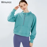 wmuncc women sweatshirts thicken thermal cotton workout gym hoodies sport clothes half zipper with thumb hole