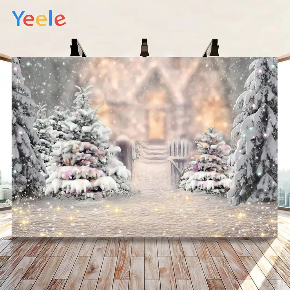 Фон Yeele для фотосъемки с изображением маленьких сосновых деревьев снежинок